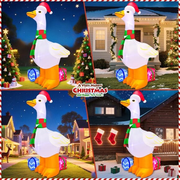 ⚡6FT Christmas Inflatables Goose with Gift Box Blow Up Yard Outdoor Decorations - Picture 3 of 6